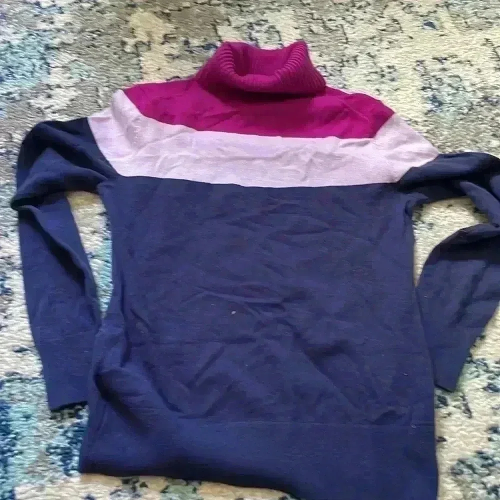 Lands’ End color block super soft cashmere ribbed turtleneck sweater XS/P NWOT - Picture 2 of 6